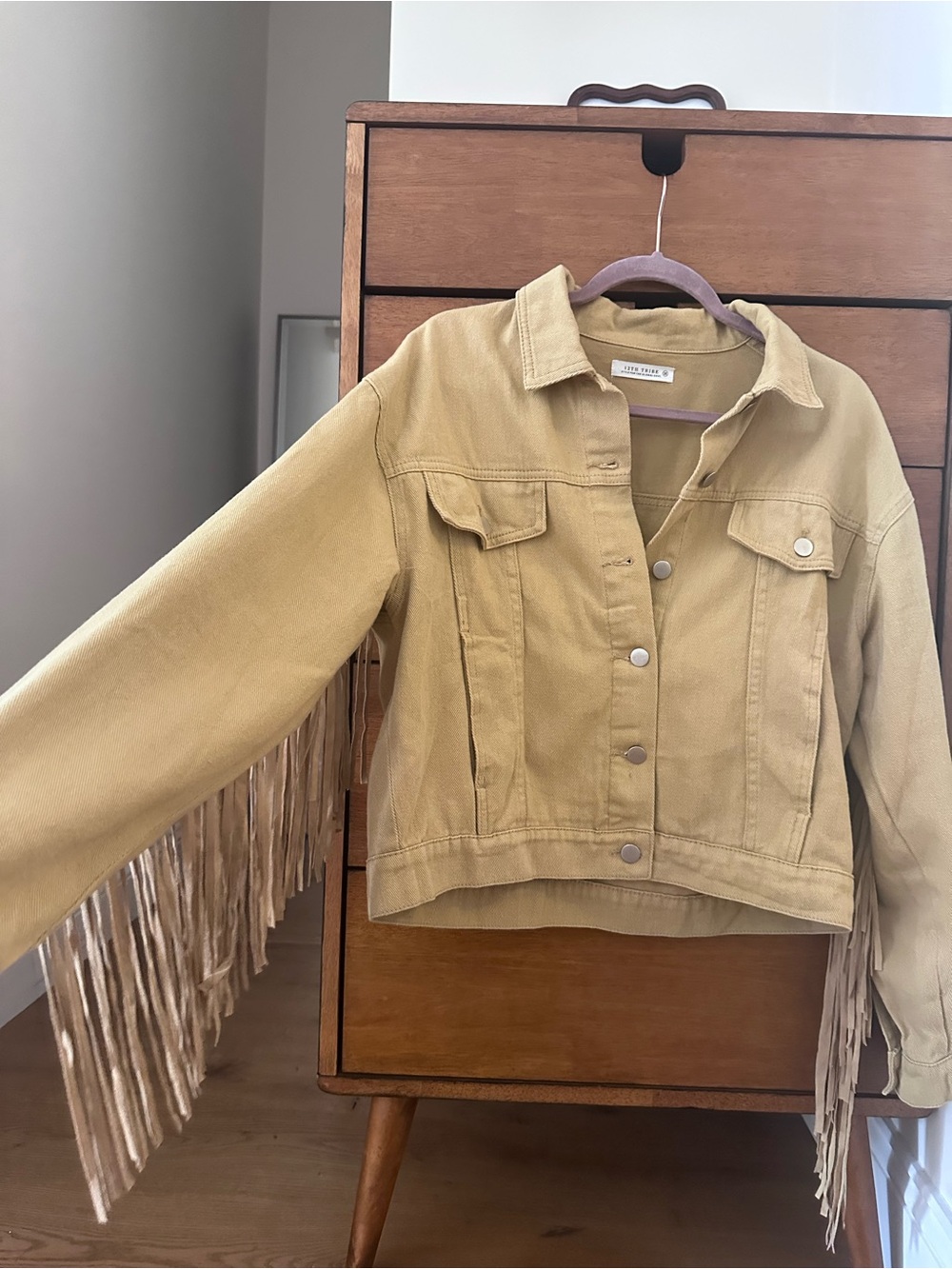 12th Tribe Tan Fringe Denim Jacket
